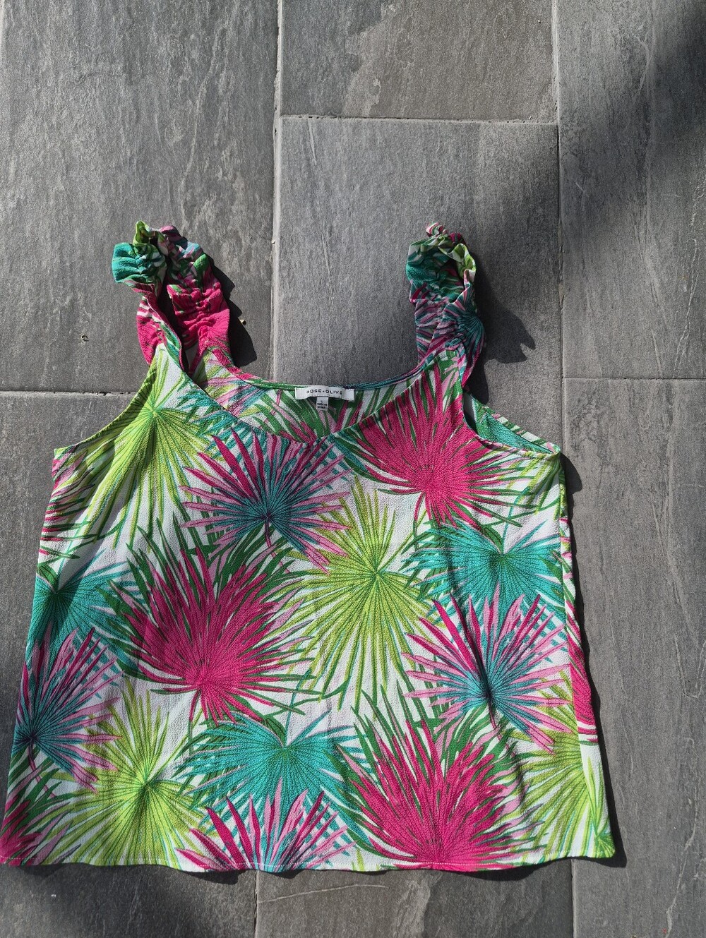 Rose & Olive Tropical Burst Tank Top — Hot Pink, Teal & Lime